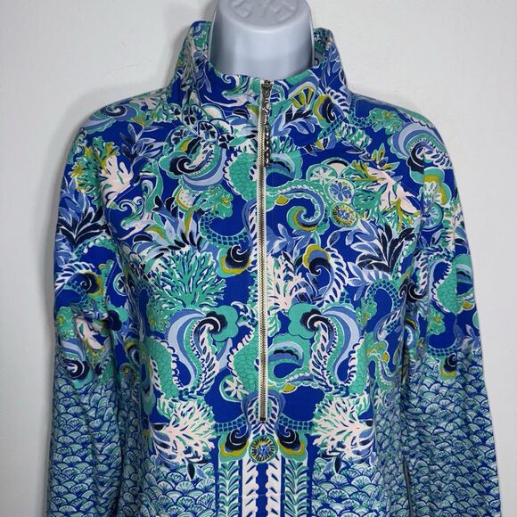 Lilly Pulitzer UPF 50+ Skipper Blue Grotto Sirens & Spirits Popover Women Medium - Picture 3 of 6